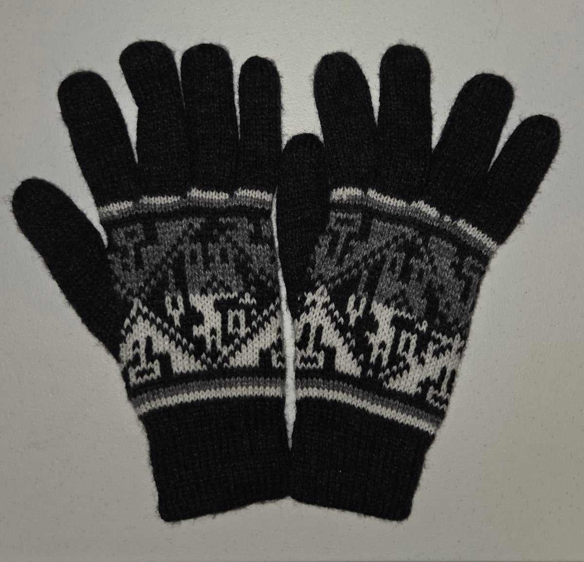 Peruvian Alpaca Gloves black, grey, white Adult