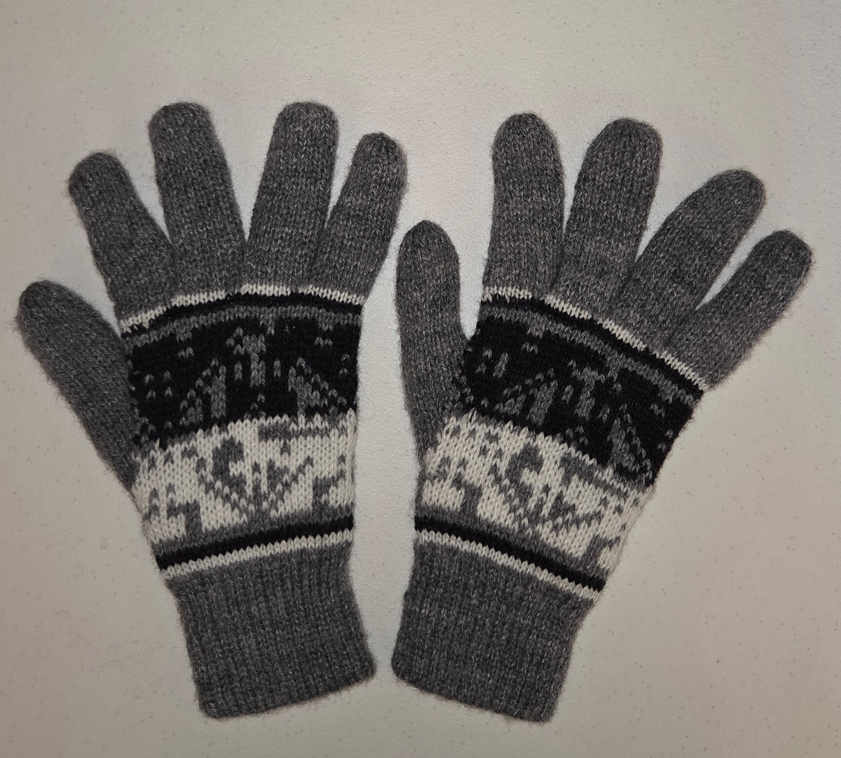 Peruvian Alpaca Gloves grey, black & white Adult