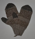 Handknit 100% Alpaca Mittens striped grey/brown adult