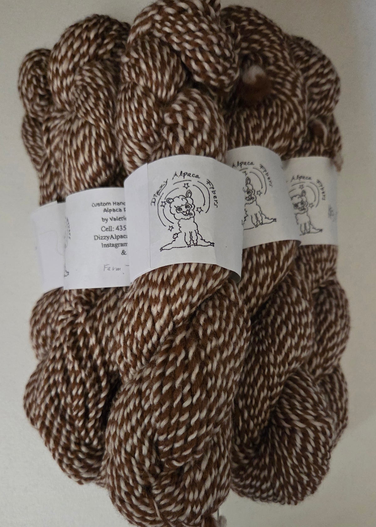 100% Alpaca yarn barber poled brown & beige