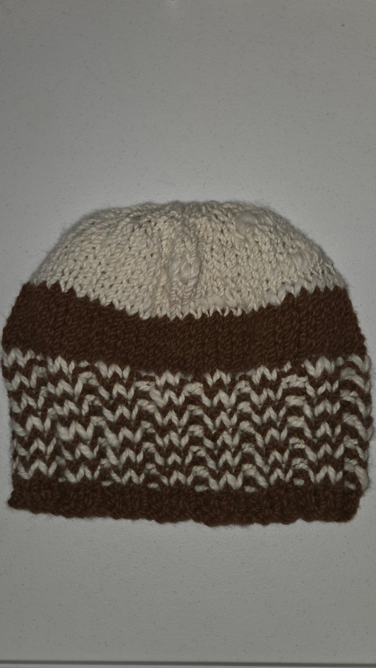 100% Alpaca beanie white & brown stripes
